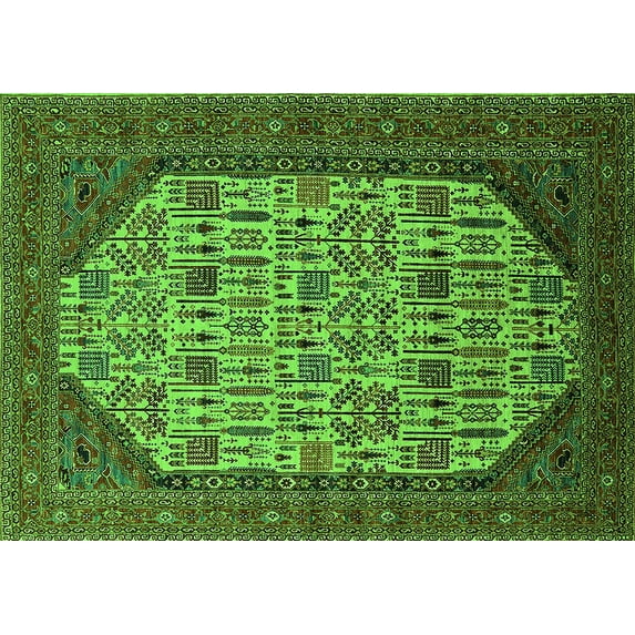 Ahgly Company Indoor Rectangle Oriental Green Industrial Area Rugs, 7' x 10'