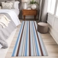 thumbnail image 4 of Blue Brown Striped 2'x6' Runner Rugs for Hallway Kitchen Bedside Non Slip Washable, Farmhouse Stripes Modern Abstract Art Entryway Rug Runners with Rubber Backing, Long Carpet Runner for Laundry Room, 4 of 8