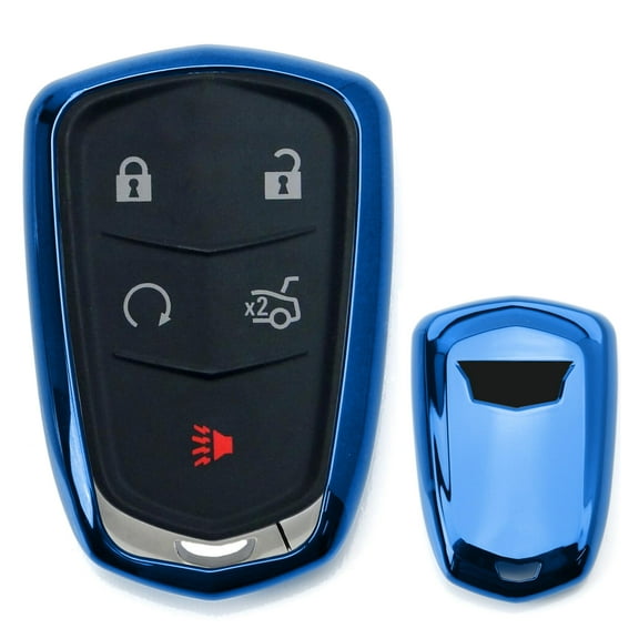 For 2015-up Cadillac ATS CTS CT6 ELR XTS XT5 SRX Escalade Chrome Finish Blue TPU Key Fob Protective Cover Case (Please Verify Your Actual Key Before Buying)