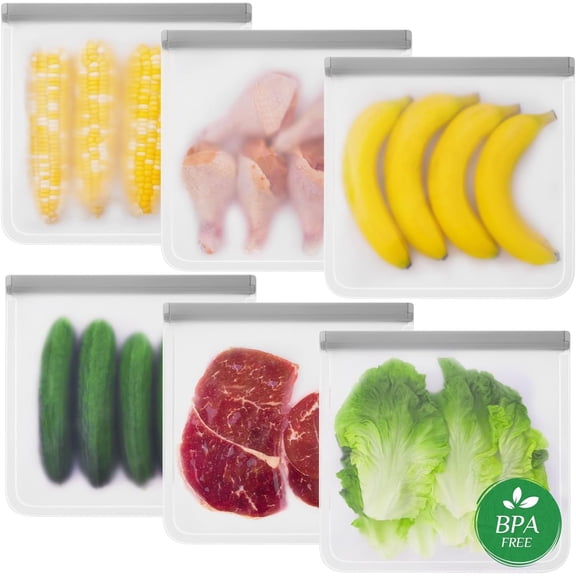PTSPLLMY 6 Freezer Bags Gallon, Reusable Freezer Bags, Food Storage Bags, BPA Free Same as Reusable Ziploc Bags, Leakproof Extra Thick for Traveling & Household