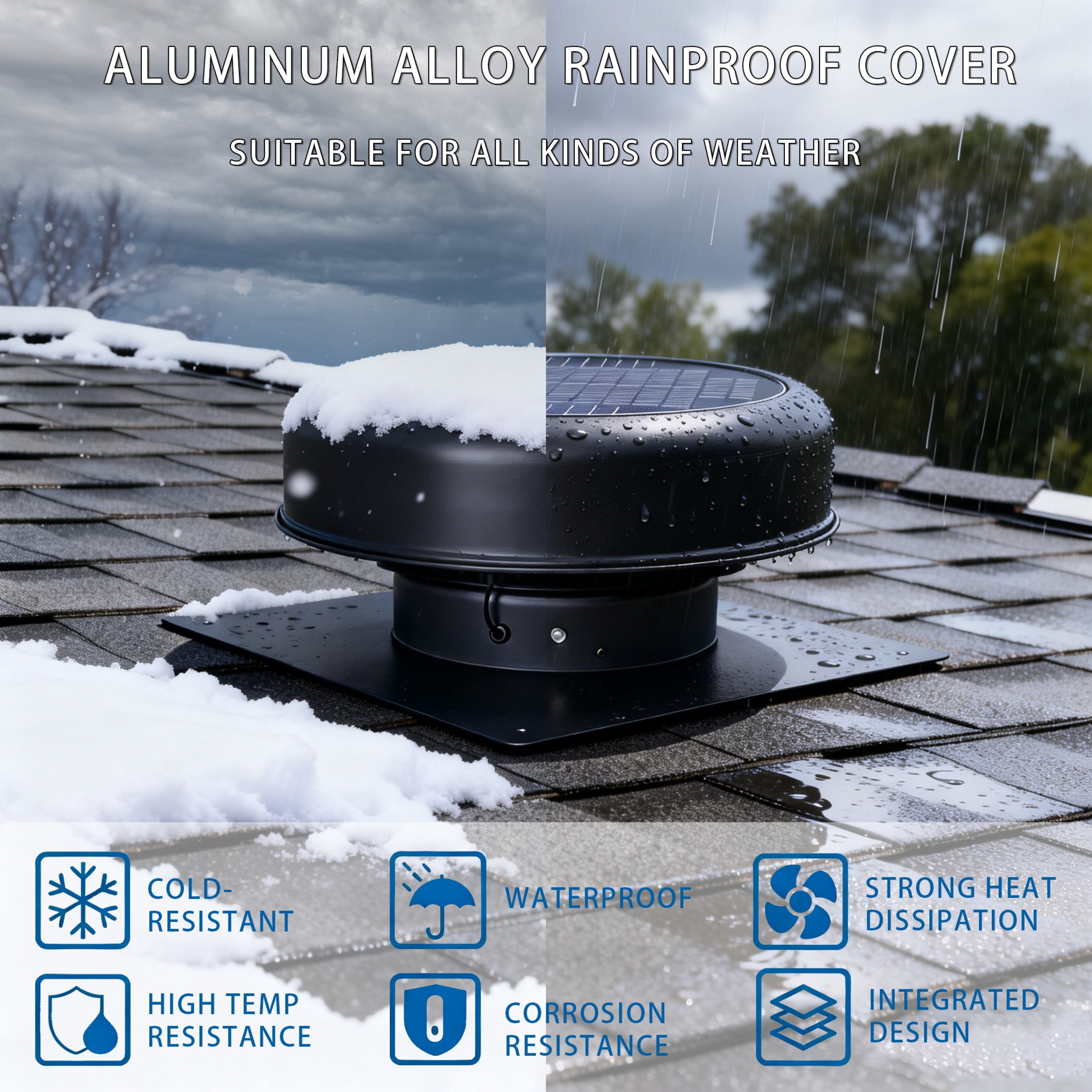 Noble House 12" Flush Mount Round Solar Roof Vent Fan, 30W Dual Power Attic Exhaust Fan for Attic Garage, Black
