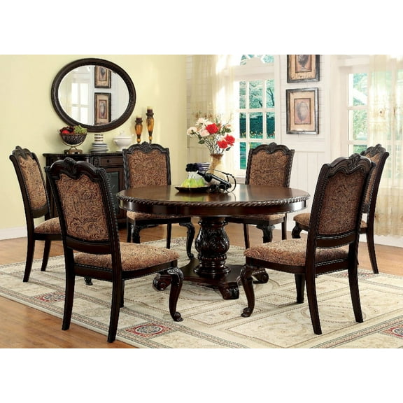 Esofastore 7 Piece Traditional Wood Dining Table Set, Brown Cherry