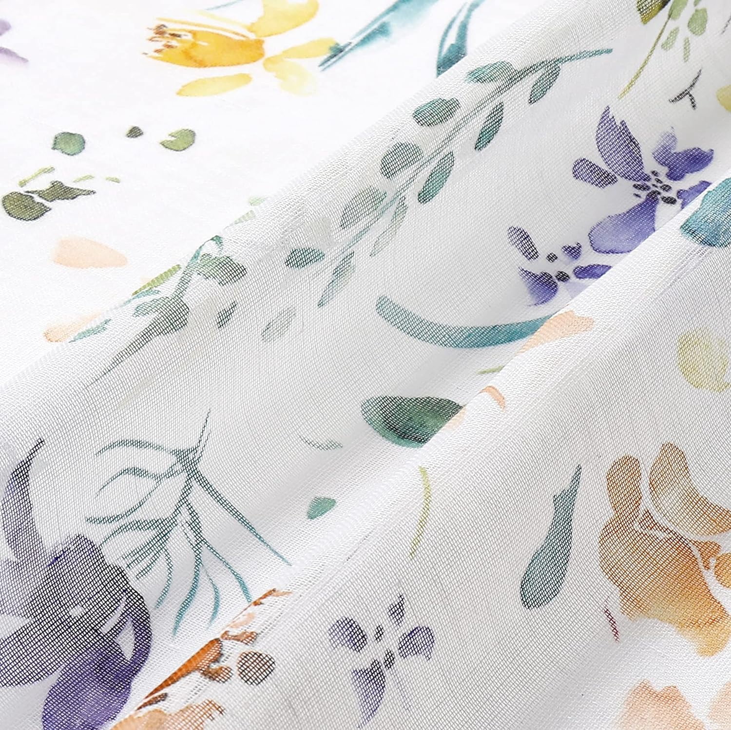 Floral Print Kitchen Curtains 24 inch Purple and Orange Tier Curtains for Small Windows Semi-Sheer Window Treatment Sets for Bathroom/Bay Window/Dining Room,28" W x 24" L Rod Pocket