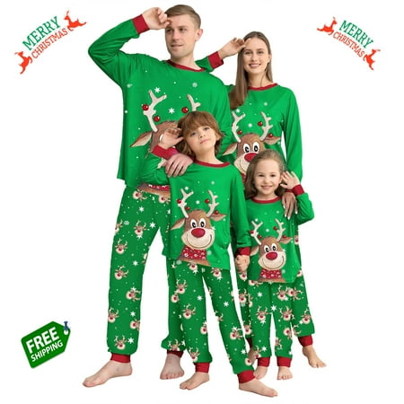 

Gueuusu New Matching Christmas Family Pajamas Elk Reindeer Print