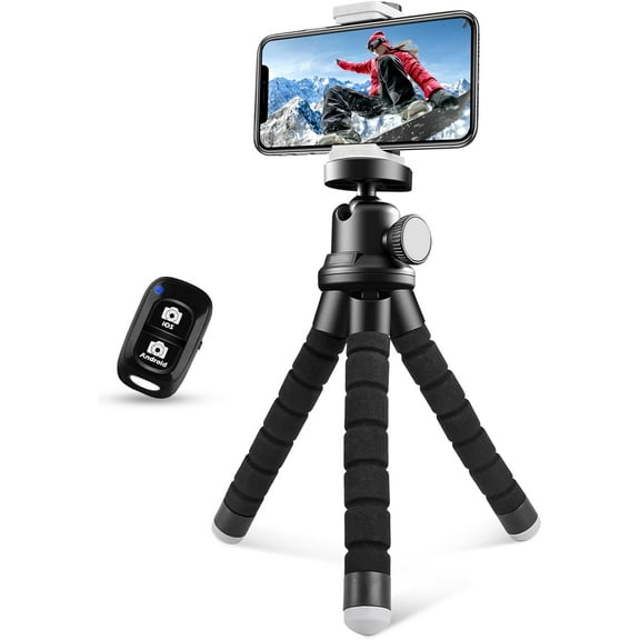 Phone Tripod, Flexible Cell Phone Tripod with Phone Holder and Wireless Remote, Mini Travel Tripod Stand, Compatible with All Cell Phones, Cameras