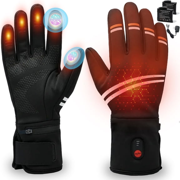 Focily Thin Heated Gloves for Men Women, 3000mAh Dual Rechargeable Battery Electric Hand Warmers, 3 Temp Level Heating Gloves, Touch ScreenThermal Gloves for Motorcycle Ski Ice Camping Winter Outdoor