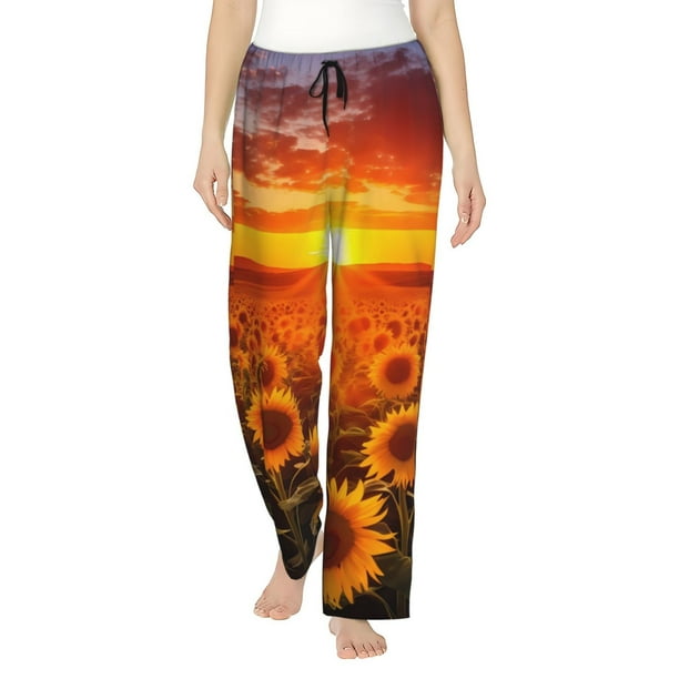 Balery Sunset Golden Sunflower Field Pantalones de pijama para mujer, pijamas ultraligeros, pantalones de estar por casa-Medium