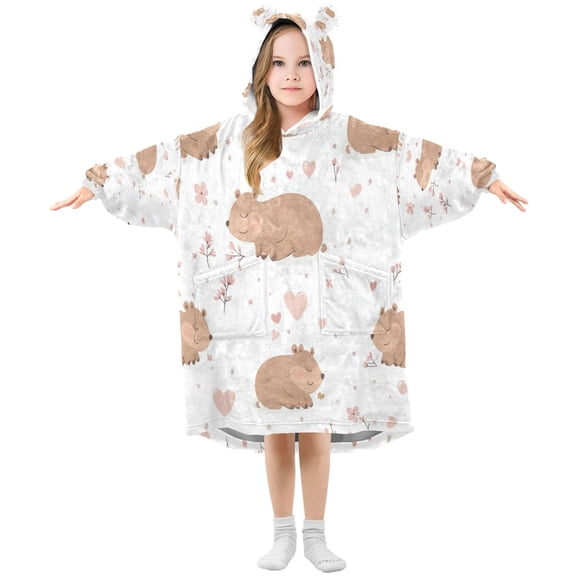 Wearable Blanket with Sleeves and Pocket Oversized Hooded Sweatshirt 3-14 YR Cute Capybara Pattern S