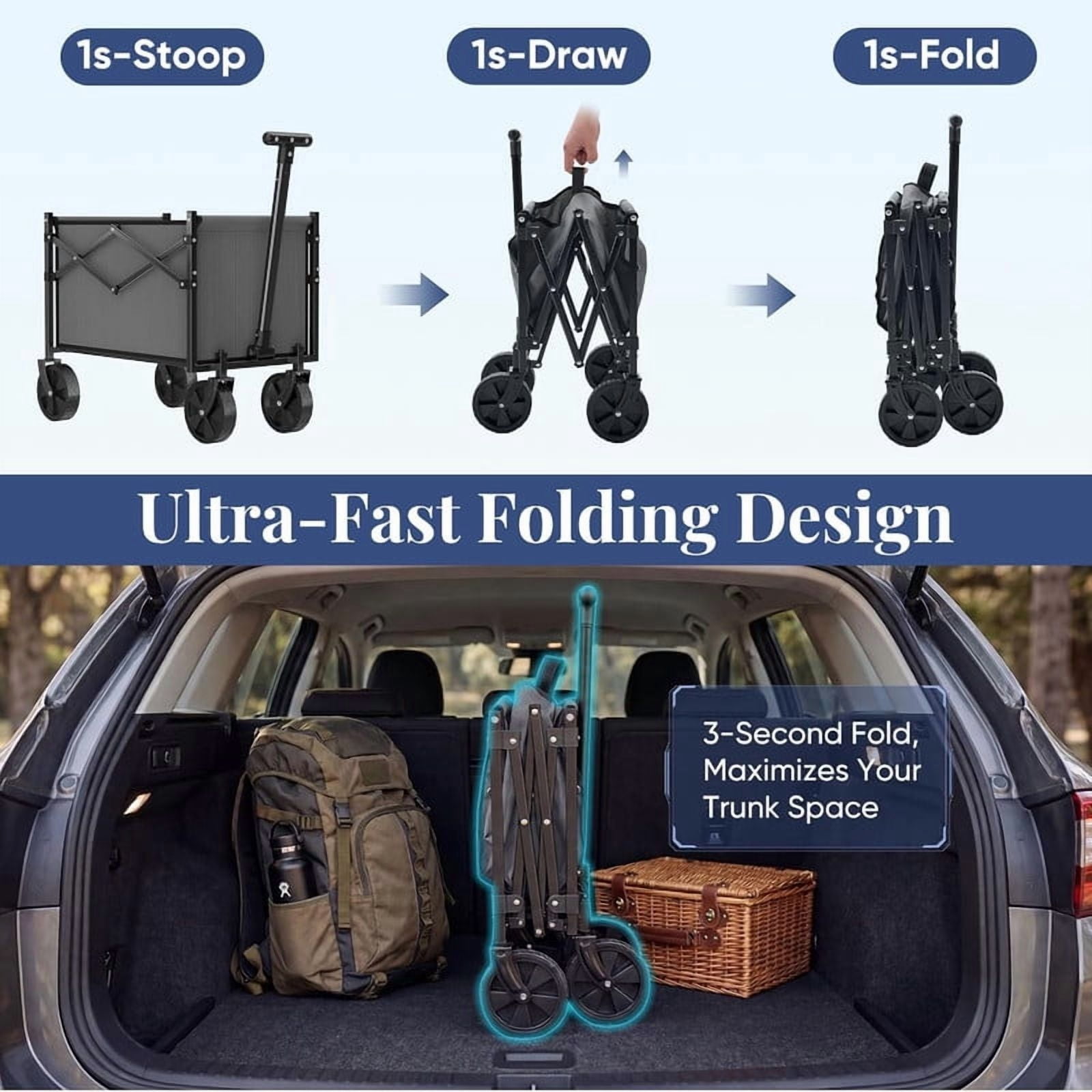 Simenmax Heavy Duty Collapsible Wagon Cart, 220 lbs Capacity All-Terrain Folding Wagon Portable Gear Cart for Camping, Beach, Gardening, Grocery Shopping, Gray