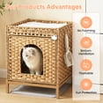thumbnail image 3 of Woven Cat Litter Box Enclosure & House – 2-in-1 Hidden Furniture, Metal Frame – 20.5" x 18.5" x 23.23", 88 LBS – Bedroom – Mat & Scoop, Brown, 3 of 8