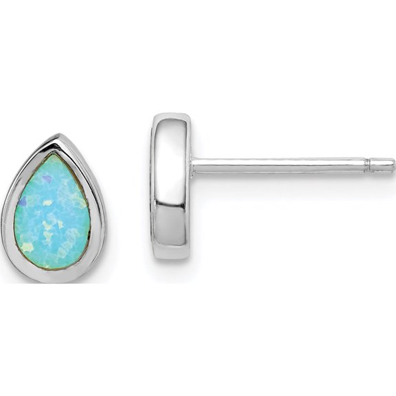 Sterling Silver Rhodium-Plated Imitation Opal Teardrop Post Earrings Made In China qe15303