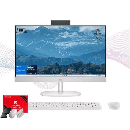 HP 27 All-in-One Desktop Computer, 27 inch FHD IPS LED Touch Display, Intel 12-Core Ultra 7-155U, 32 GB DDR5, 1 TB SSD, Adjustable Angle, 1080p Camera, WiFi 6, Windows 11 Pro