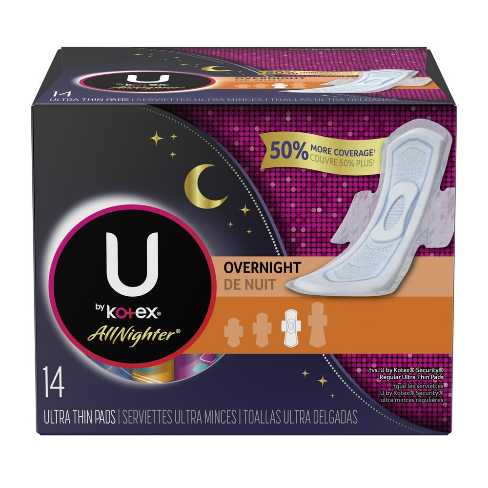 U by Kotex AllNighter Ultra Thin Overnight Pads with Wings, Unscented