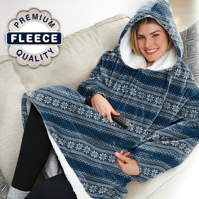 Huggle Blanket Hoodie, Ultra Plush, Unisex Wearable Blanket, Blue Nordic,  One Size