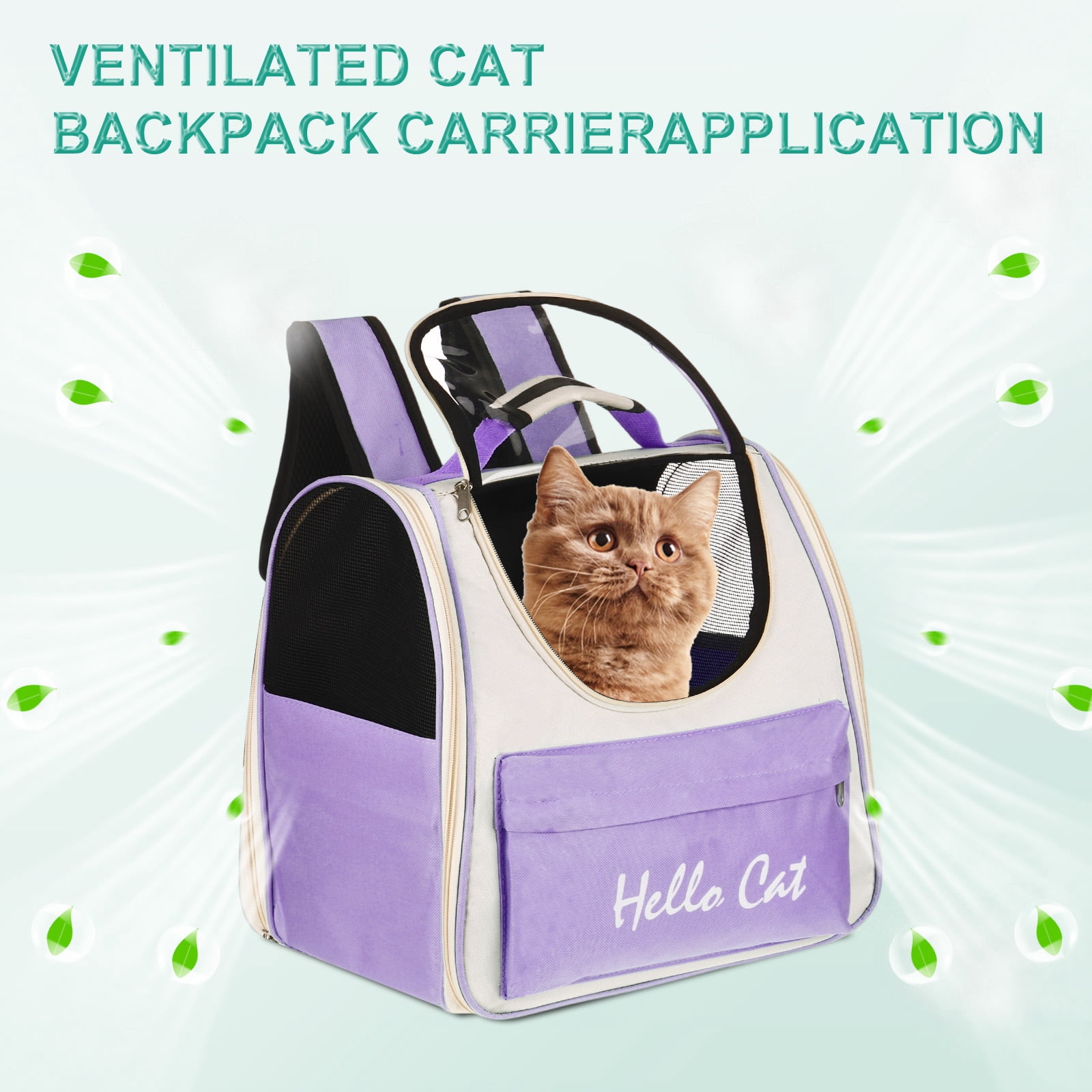 Uxcell Cat Backpack Carrier, Large Space Ventilated Mesh Design for Cats or Small Dogs (Purple, 14.6"x9.8"x13.4")