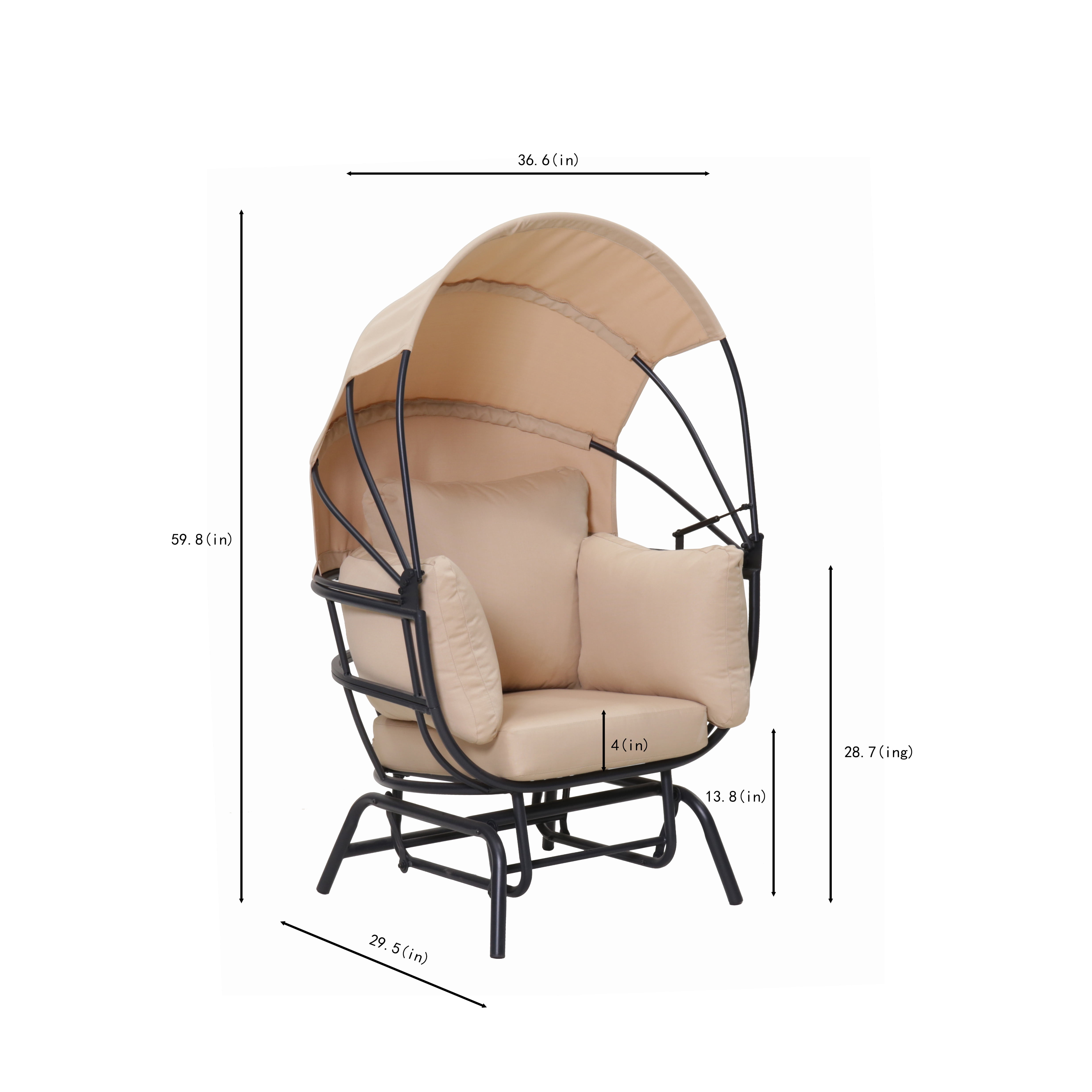 Outdoor Hanging Egg Chair, Swing Leisure Chair for Garden Backyard Patio Porch, Taupe Black