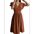 thumbnail image 3 of Summer Midi Dress 2025 Spring V Neck Cocktail Wedding Guest A Line Fit and Flared Dresses Light Brown M, 3 of 7