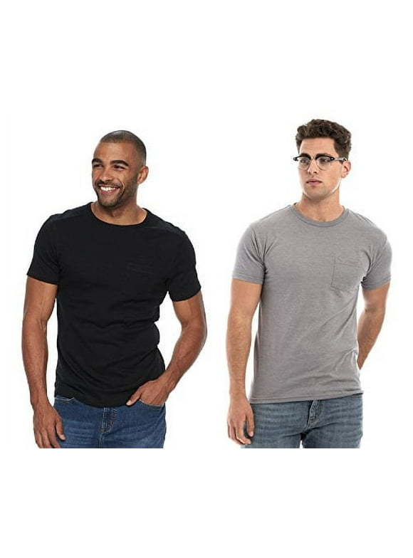 Hanes Men`s Beefy-T Pocket T-Shirt,5190,S,Light Steel (Pack of 2) (1 Black / 1 Light Steel)
