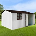 thumbnail image 2 of 10x12 Ft Outdoor Storage Sheds with Window and Vents, Metal Garden Tool Sheds with Bulit-In Hooks and Padlock, Waterproof Organization for Home/Backyard/Garden Tools/Lawn Storage, White, 2 of 7