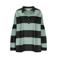 thumbnail image 4 of Womens Long Sleeve Striped Shirts Oversized Striped Polo Shirt Henley Button V Neck Tunic Casual Loose Tops, 4 of 7