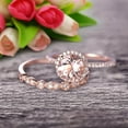 thumbnail image 3 of 2.25 carat 6mm Round Cut Morganite Wedding Set Bridal Ring 10k Rose Gold with Art Deco Eternity Matching Band Stacking Ring Halo, 3 of 6