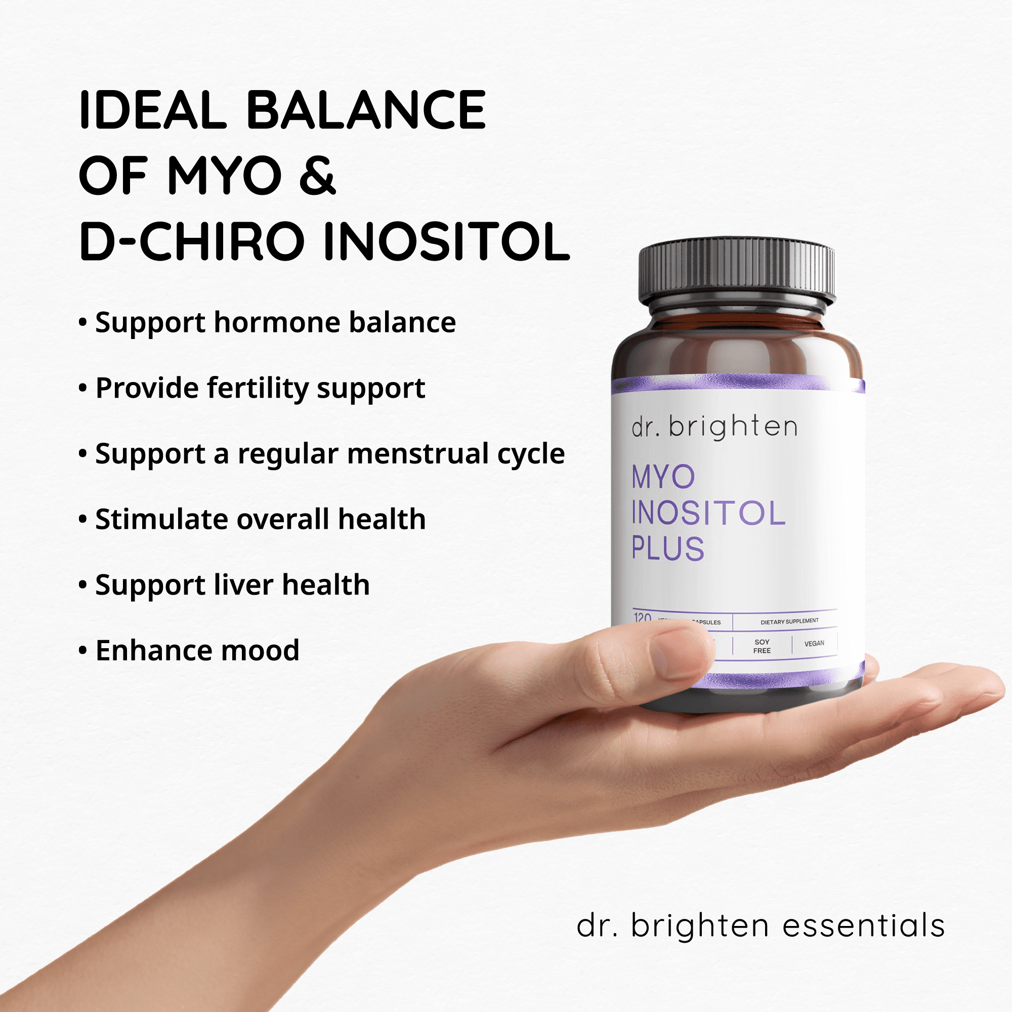 Dr. Brighten Myoinositol Plus - Doctor Formulated Ratio of Myo- and D-Chiro-Inositol to Support PCOS Symptoms, Hormone Balance, Healthy Ovarian Function, and Regular Menstrual Cycles
