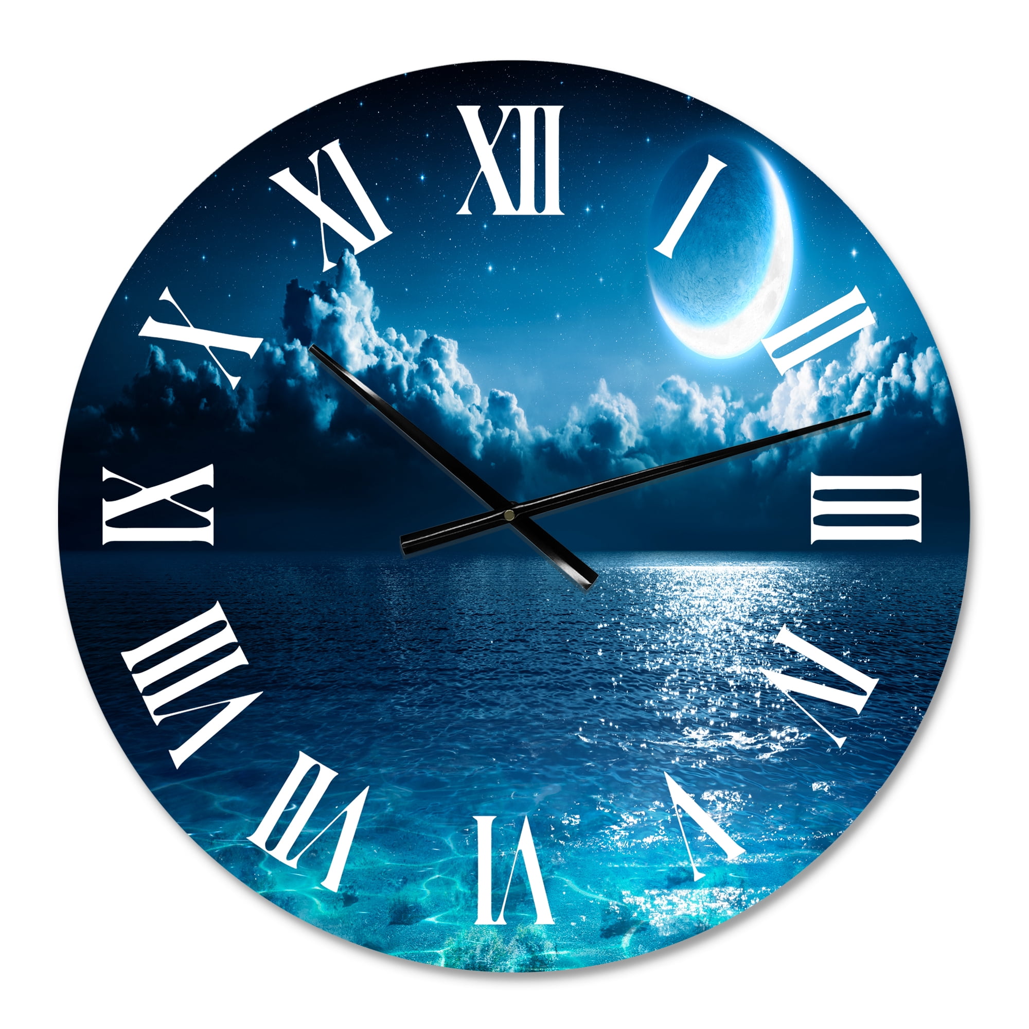 Designart 'Romantic Moon Over Deep Blue Sea I' Nautical & Coastal Wall Clock