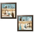thumbnail image 2 of Gango Home Decor Classic Bathroom Wall Art; Two Blue 12x12in Art Prints in Brown Frames, 2 of 6