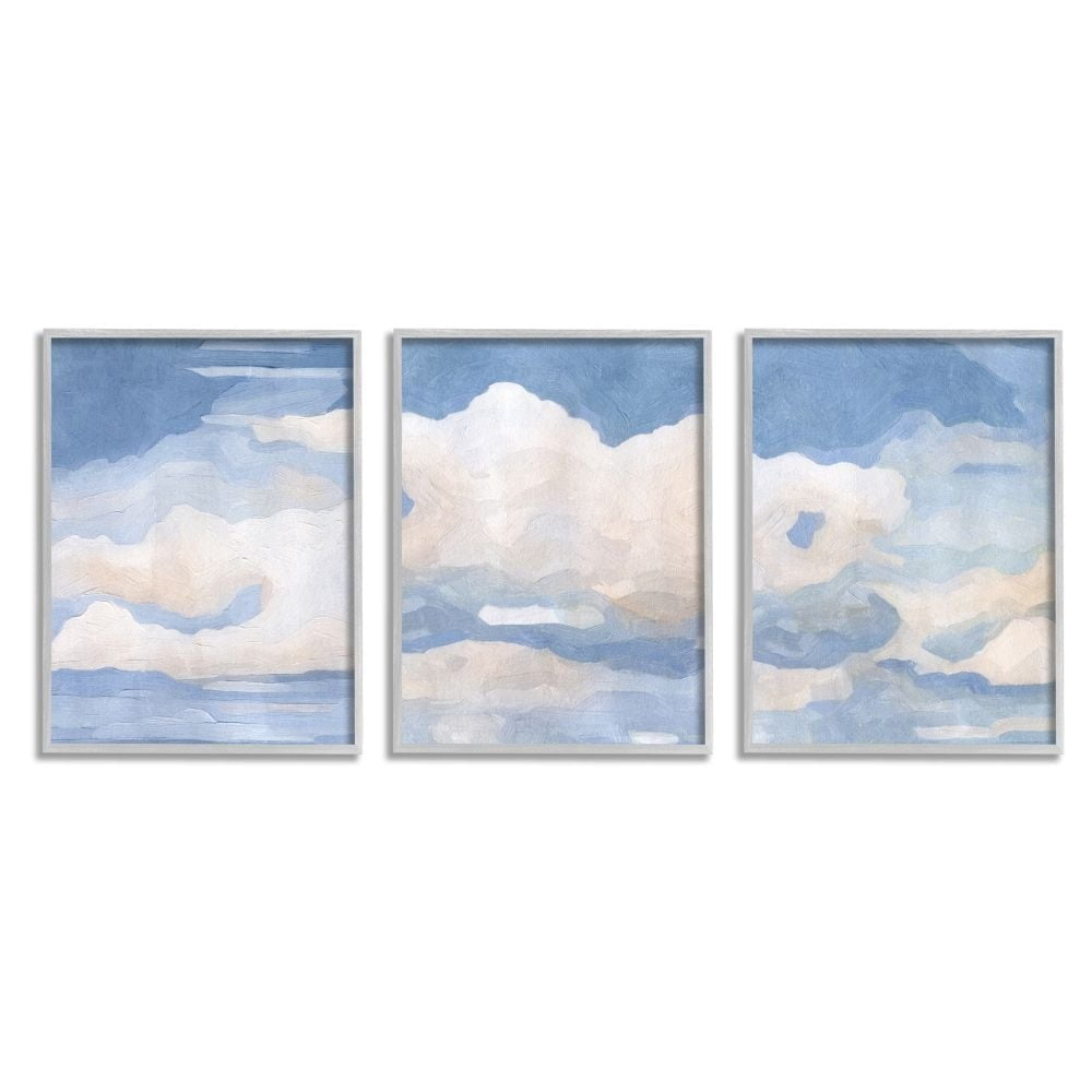 Stupell Industries Sky Blue Cloud Scape Traditional Nature Painting Framed Wall Art Design by Emma Caroline, 3 Piece, 16" x 20", Black Framed
