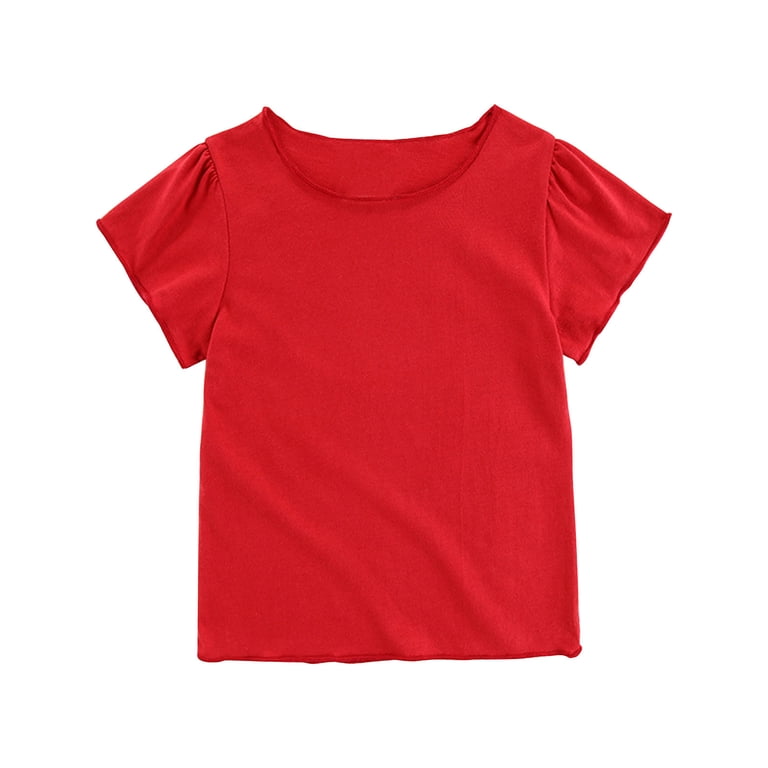 NAISIBABY Girls Short Sleeve T-Shirt, Cotton Solid Crew Neck