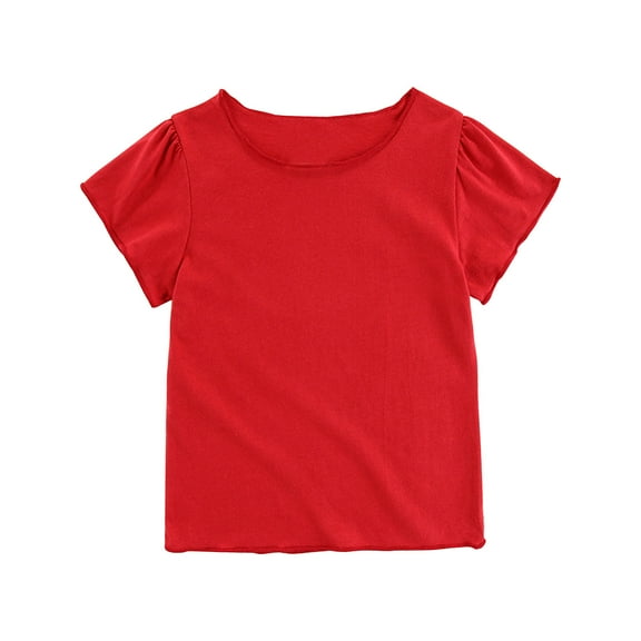 Einccm Girls Short Sleeve T-Shirts, Solid Color Flutter Sleeve Cotton Blend Tee, Cute Casual Crewneck Top for Toddler Kids 6 Months–5 Years, Soft Breathable Daily Wear
