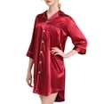 thumbnail image 4 of Kaemgyyd Women's Satin Nightshirt Button down Sleepshirt Silk Half Sleeve Nightgown Boyfriend Notch Collar Sleepwear, 4 of 6