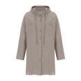 thumbnail image 4 of Lilgiuy Women's Spring And Autumn Cotton And Linen Hooded Long-Sleeved Top Shirt Coat Solid Color Button Mid-Length Coat(Gray,L) for 2022, 4 of 5