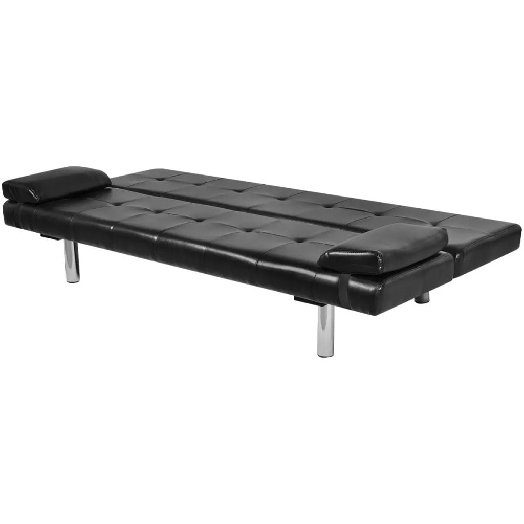 Kepooman Modern Artificial Leather Adjustable Futon Sofa Bed with Two Pillows, Black Kepooman Modern Artificial Leather Adjustable Futon Sofa Bed with Two Pillows, Black
