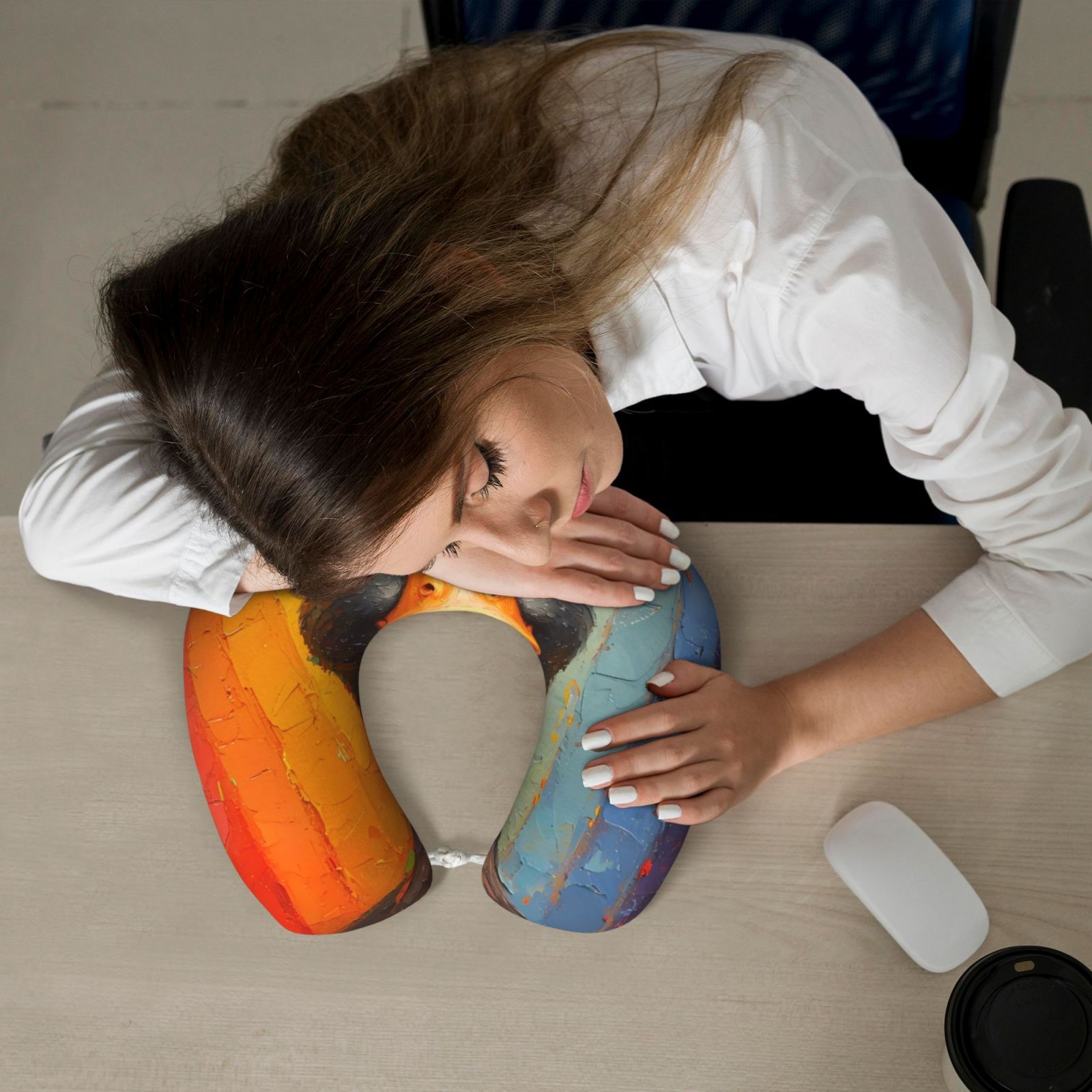 Xecao Colorful Painted Duck Print Memory Foam Cervical Neck Pillow Versatile U-Shaped Pillows for Home,Office,Camping,Travelling,Soft Washable Cover