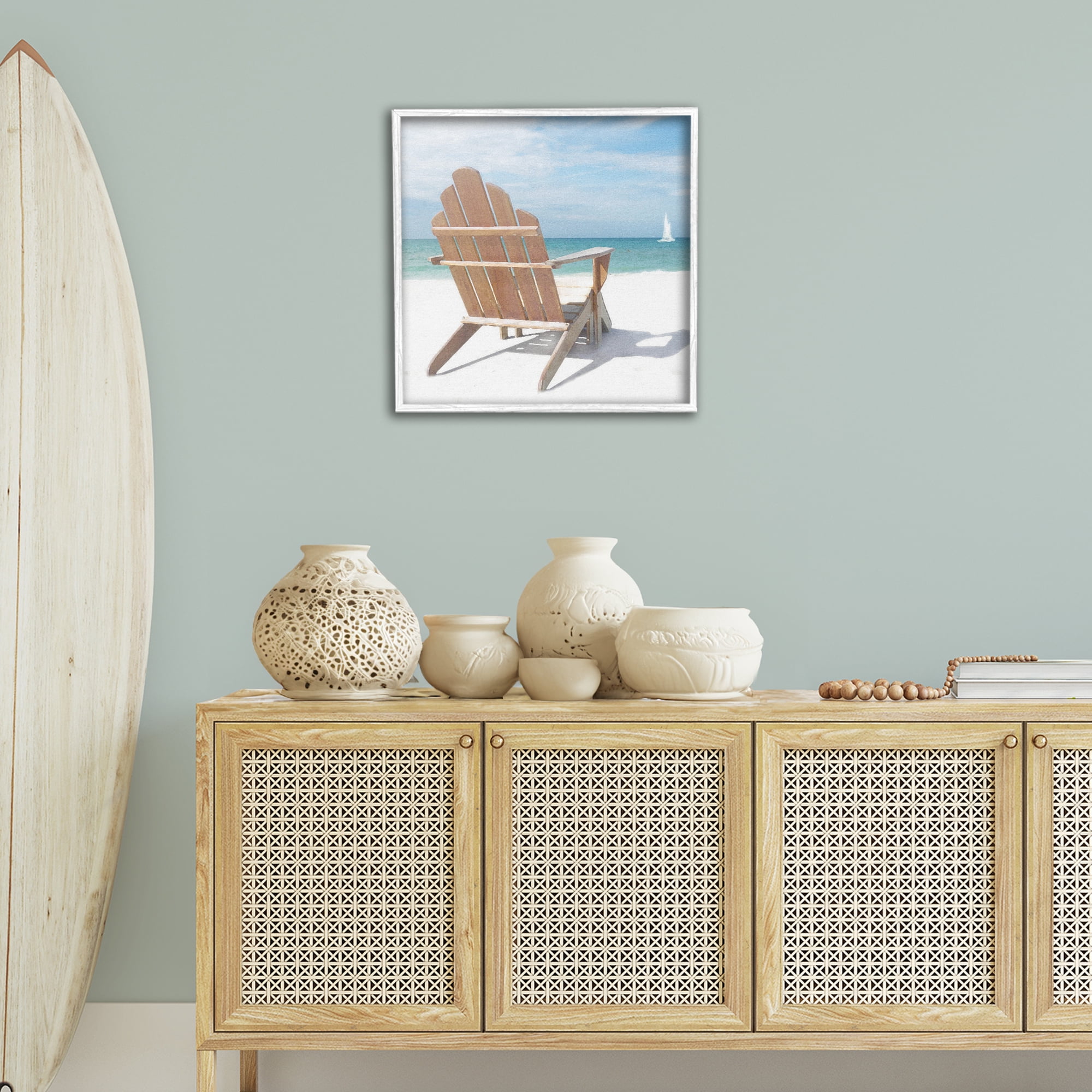 Stupell Industries View West Beach Chair Landscape Painting White Framed Art Print Wall Art, 24 x 24