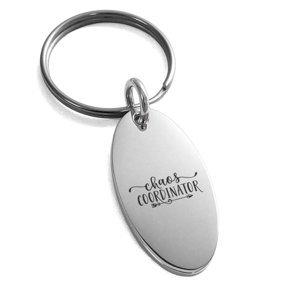 Tioneer Stainless Steel Chaos Coordinator Mom Small Oval Charm Keychain Keyring For Unisex 25mm.