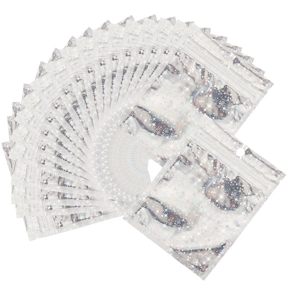 100Pcs 4.7 x 3.5 inch Holographic Storage Bags Foil Pouches Resealable Smell Proof Bag with Clear Window Cellophane Star Ziplock Packaging