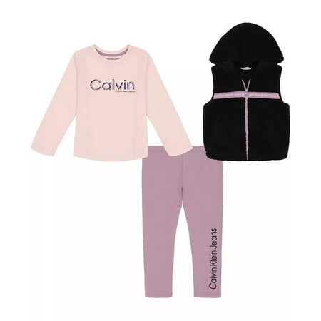Calvin Klein Girls Black Toddler Hooded Sherpa 3 Piece Set, Size 3T