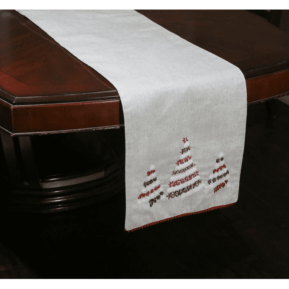 MallenHome Christmas Embroidered and Ribbon Christmas Tree Table Runner 14"x 72"