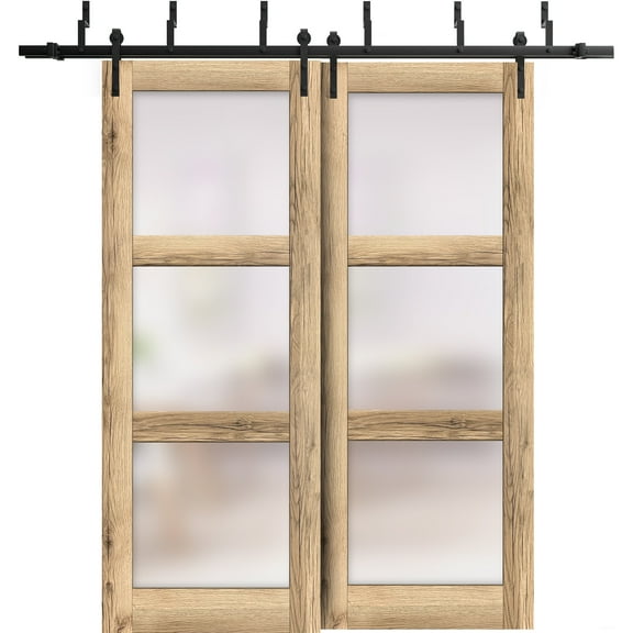 Sliding Closet Barn Bypass Doors 36 x 80 inches | Lucia 2552 Oak | Sturdy 6.6ft Rails Hardware Set | Wood Solid Bedroom Wardrobe Doors