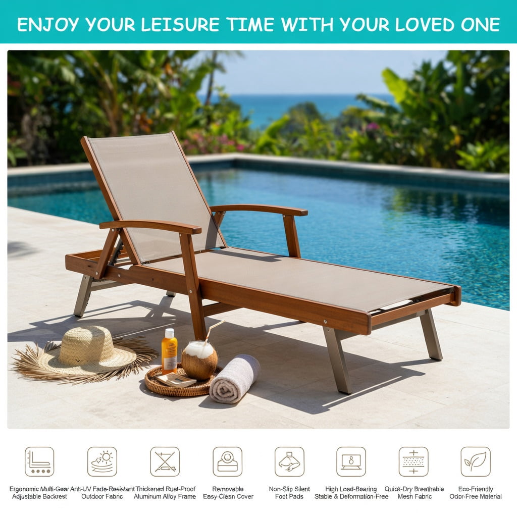 Hommoo Adjustable Height Outdoor Rattan Chaise Lounge Chair with Thick Cushion, PE Wicker Patio Lounger for Poolside, Garden, Porch, White