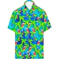 thumbnail image 5 of LA LEELA Men's Vacation Cruise Holiday Tops Stylish Summer Short Sleeve Hawaii Shirt Button Down Collar Shirts For Men L Parrot Palm, Bright Blue, 5 of 6