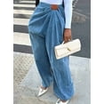 thumbnail image 4 of Women'S Pleated High Waisted Baggy Jeans Trendy Wide Leg Y2K Denim Pants Streetwear with Pockets Blue S, 4 of 10