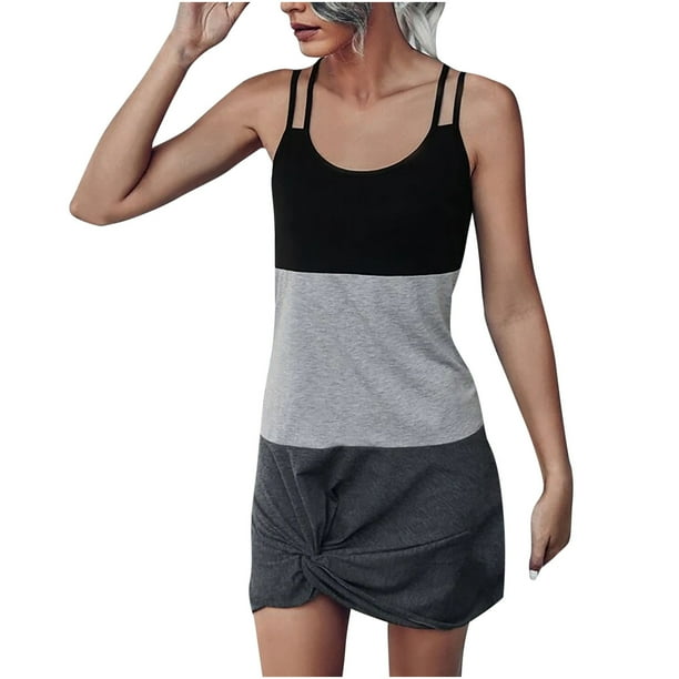 Vestido de falda con dobladillo de doble honda de bloque de color sexy de moda de verano para mujer Fridja hj1215