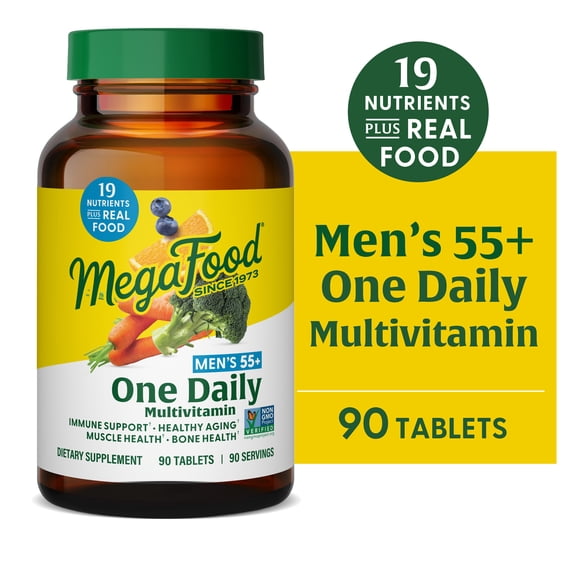 MegaFood, Men Over 55 One Daily, Supports Optimal Health and Wellbeing, Multivitamin and Mineral Dietary Supplement, Vegetarian, 90 Tablets