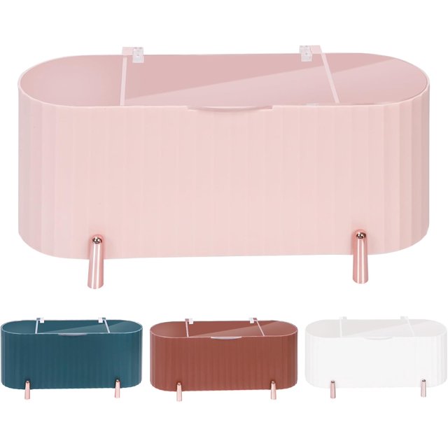 Glarks 1 Pack Pink Cotton Swab Holder, 3 Grids Separate Cotton Swabs Dispenser with Clear Lid, Cotton Ball Storage Box for Cotton Pads Swabs Rounds Balls (Pink)