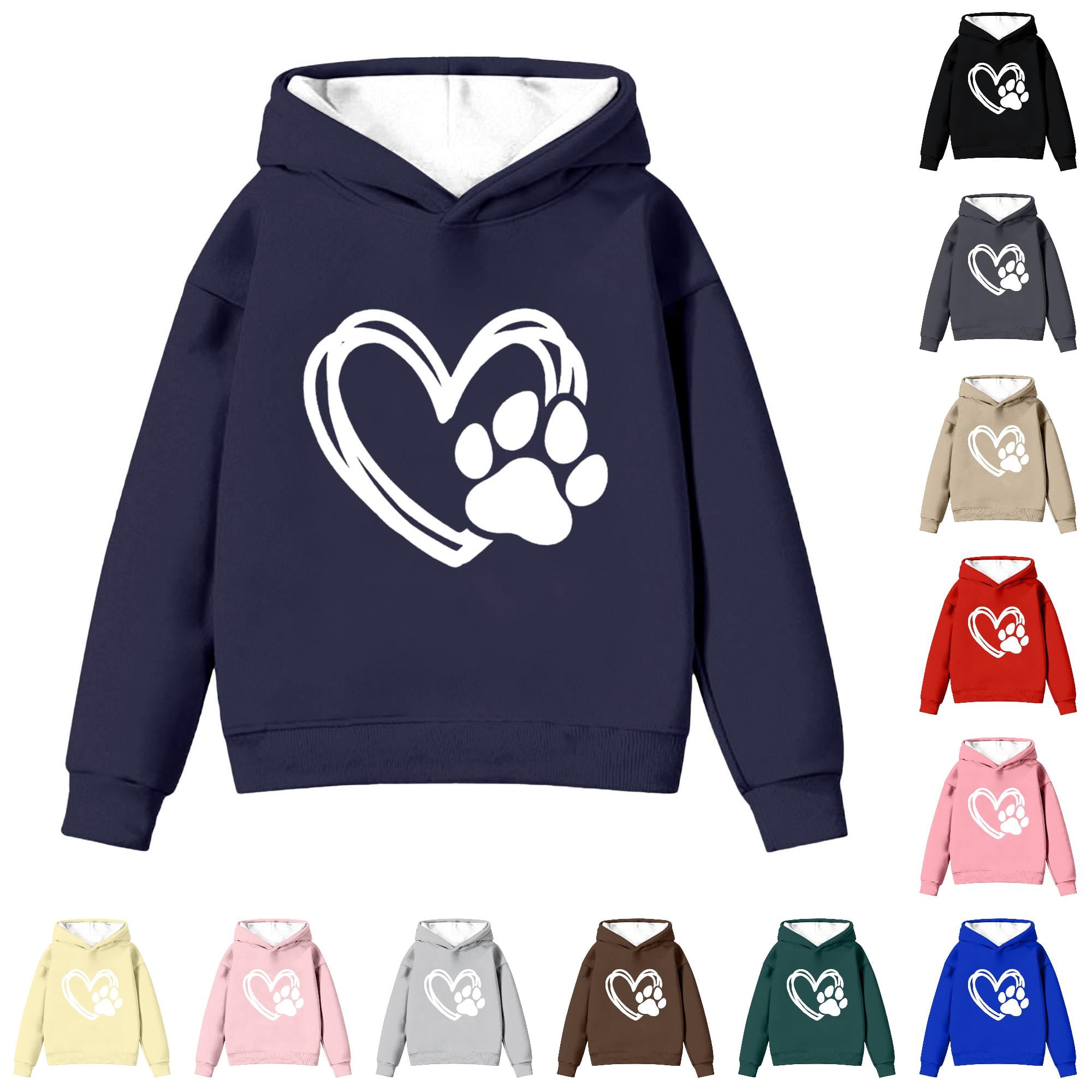 SONXAHE Paw Heart Graphic Hoodie for Toddler Girls Outline Print Solid Pullover Sweatshirts Pet Lover Casual Daily Youth Hoodies Navy