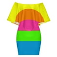 thumbnail image 6 of PLAIN SOLID NEON FLUORESCENT RAINBOW STRIPES 5 COLORS Women's Off The Shoulder Ruffles Summer Wedding Guest Loose Casual Party Beach Dress, 6 of 9