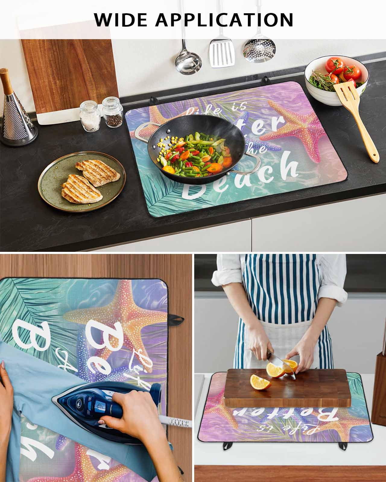 nqOlkjepod Large Induction Cooktop Protector Mat 28.5"x20.5", Summer Beach Starfish Stove Top Covers for Electric Stove, Vintage Romantic Palm Leaves Stove Burner Cover Mats, Glass Top Stove Cover